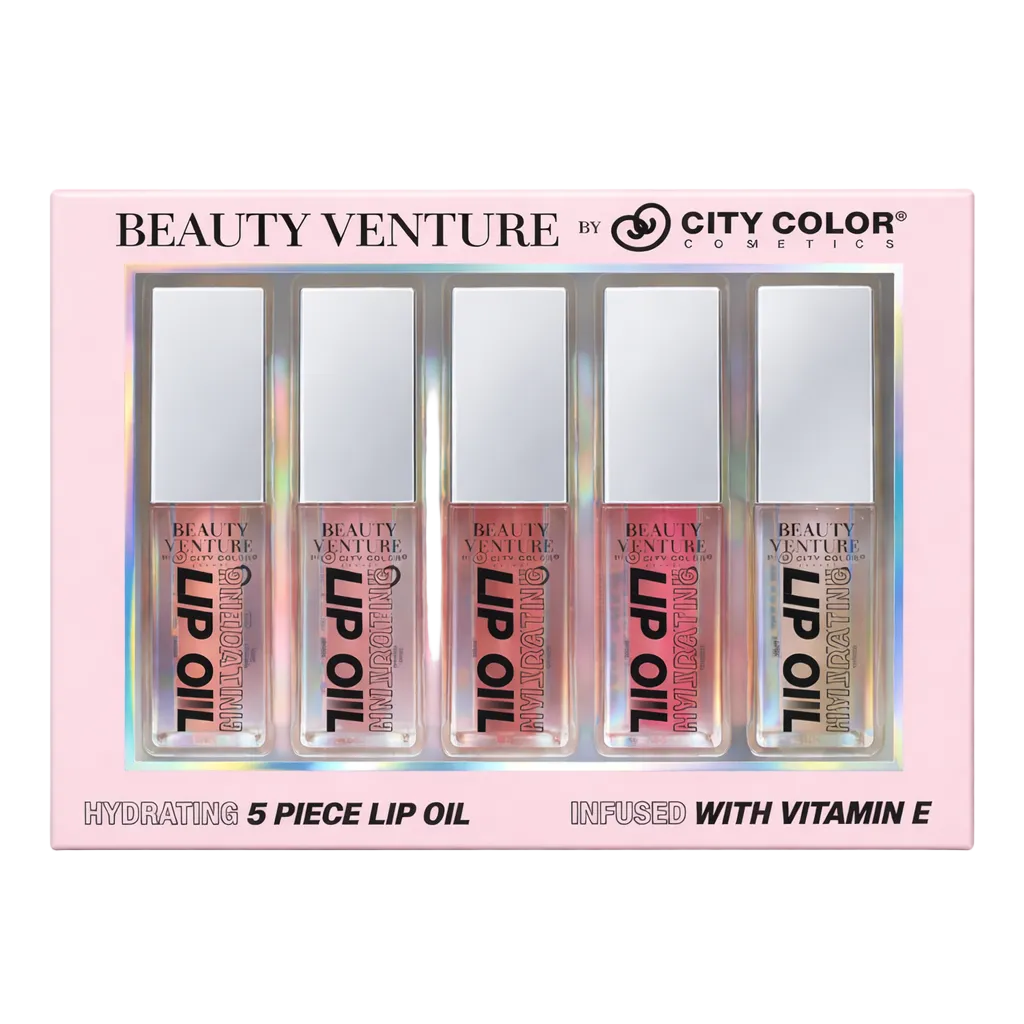 Hydrating 5 Piece Lip Oil Set - Infused with Vitamin E, Ballerina