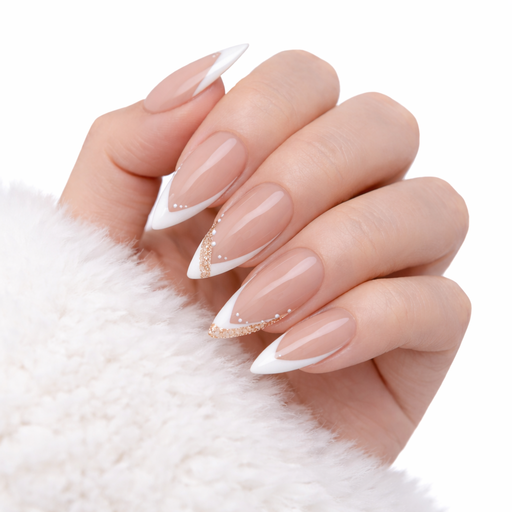Salon-Style French Tip Press-On Nails - Coffin #029