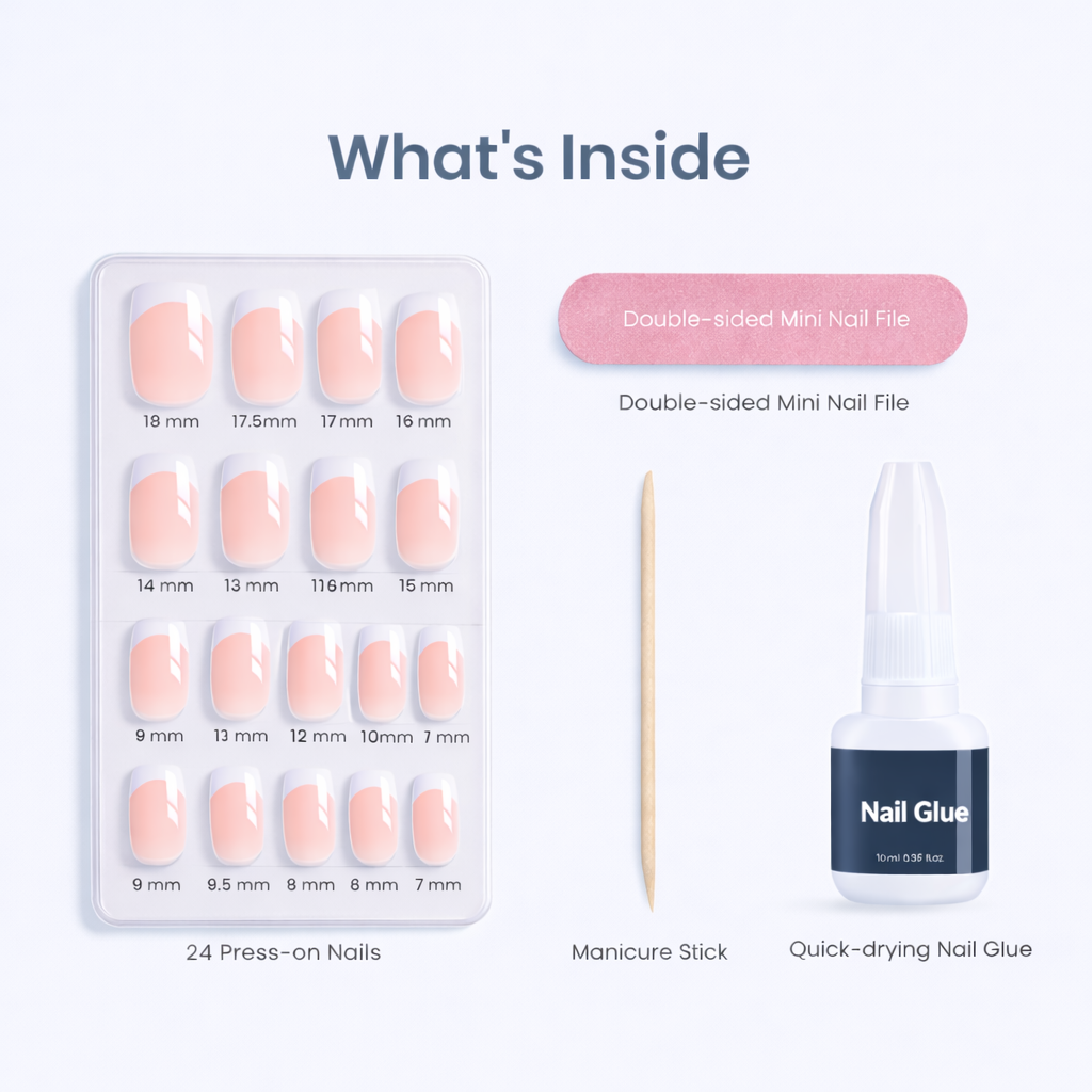 Salon-Style French Tip Press-On Nails - Coffin #037