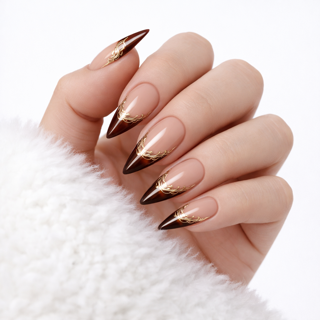 Salon-Style French Tip Press-On Nails - Coffin #036